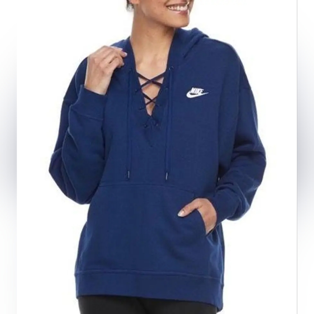 Nike Lace Up V Neck Small Blue Hoodie